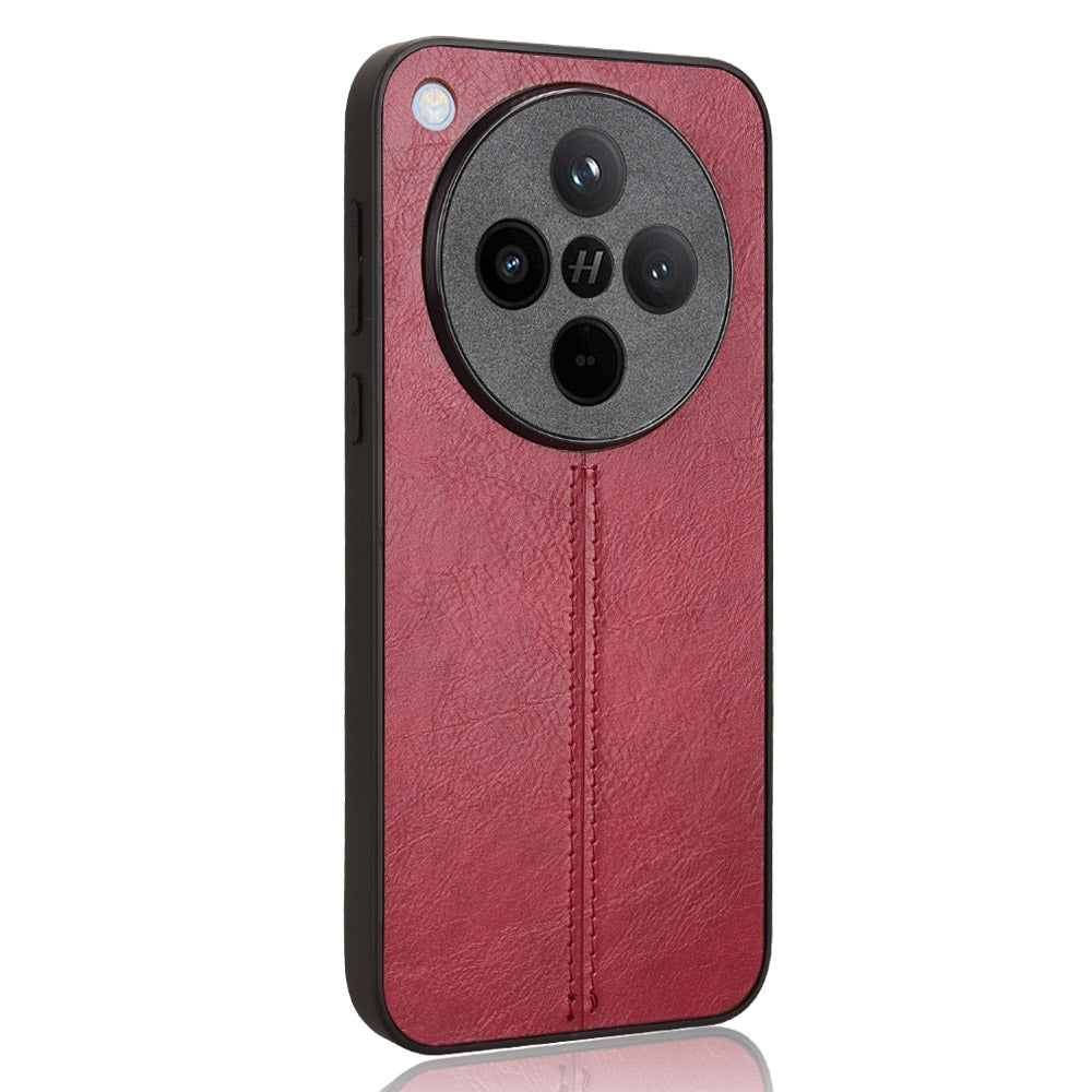 OPPO Find X8 Cow Pattern Sewing Back Cover Phone Case - Premium PU Leather Texture PC + TPU Shockproof Protective Case, Scratch Resistant Slim Lightweight Anti-Fingerprint Full Coverage Mobile Cover