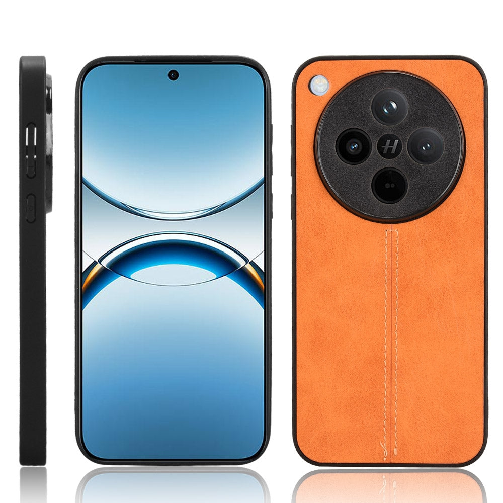 OPPO Find X8 Cow Pattern Sewing Back Cover Phone Case - Premium PU Leather Texture PC + TPU Shockproof Protective Case, Scratch Resistant Slim Lightweight Anti-Fingerprint Full Coverage Mobile Cover