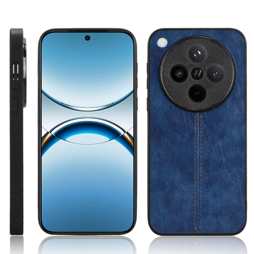 OPPO Find X8 Cow Pattern Sewing Back Cover Phone Case - Premium PU Leather Texture PC + TPU Shockproof Protective Case, Scratch Resistant Slim Lightweight Anti-Fingerprint Full Coverage Mobile Cover