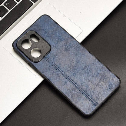 OPPO Reno13 F 5G Cow Pattern Sewing Back Cover Phone Case - Premium PU Leather Texture PC + TPU Shockproof Protective Case, Scratch Resistant Slim Lightweight Anti-Fingerprint Full Coverage Mobile Cover