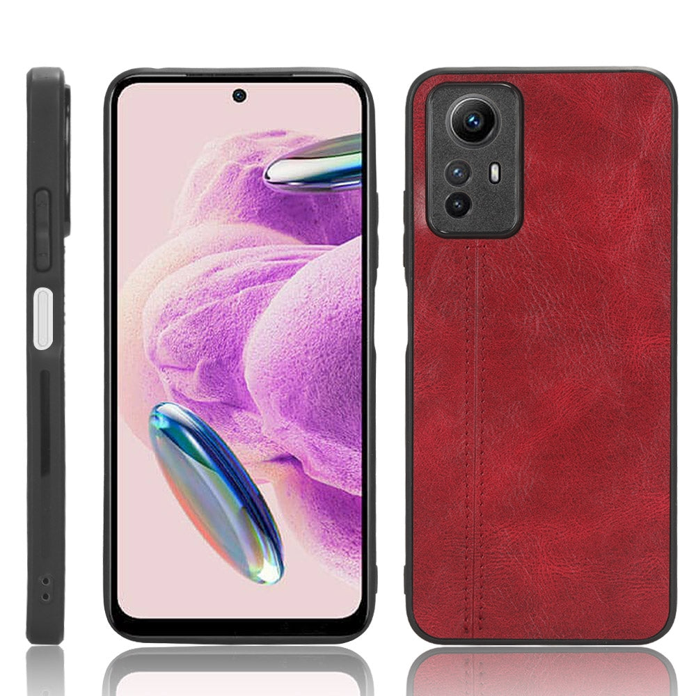 Xiaomi Redmi Note 12S 4G Cow Pattern Sewing Back Cover Phone Case - Premium PU Leather Texture PC + TPU Shockproof Protective Case, Scratch Resistant Slim Lightweight Anti-Fingerprint Full Coverage Mobile Cover