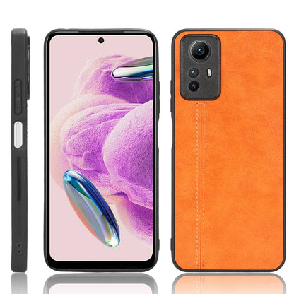 Xiaomi Redmi Note 12S 4G Cow Pattern Sewing Back Cover Phone Case - Premium PU Leather Texture PC + TPU Shockproof Protective Case, Scratch Resistant Slim Lightweight Anti-Fingerprint Full Coverage Mobile Cover