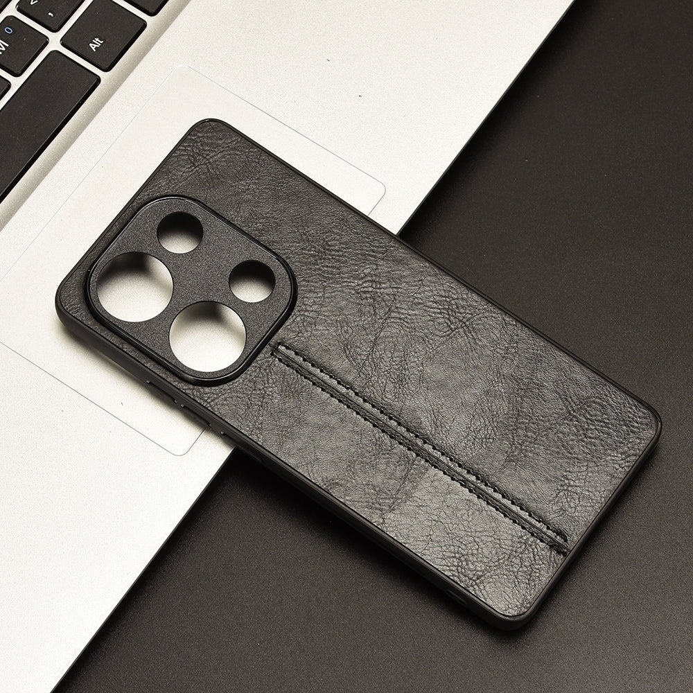Xiaomi Poco M6 Pro 4G Cow Pattern Sewing Back Cover Phone Case - Premium PU Leather Texture PC + TPU Shockproof Protective Case, Scratch Resistant Slim Lightweight Anti-Fingerprint Full Coverage Mobile Cover