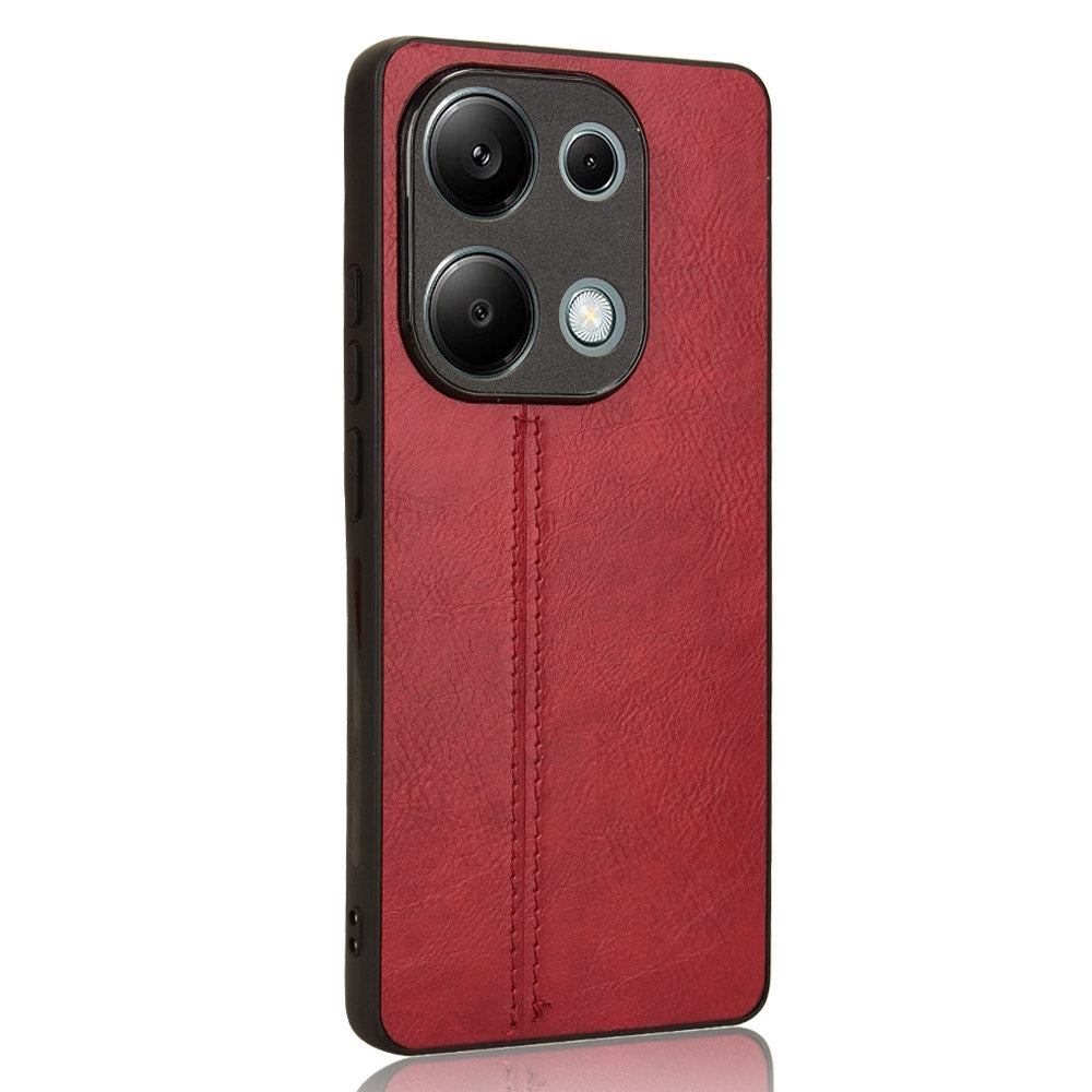 Xiaomi Poco M6 Pro 4G Cow Pattern Sewing Back Cover Phone Case - Premium PU Leather Texture PC + TPU Shockproof Protective Case, Scratch Resistant Slim Lightweight Anti-Fingerprint Full Coverage Mobile Cover