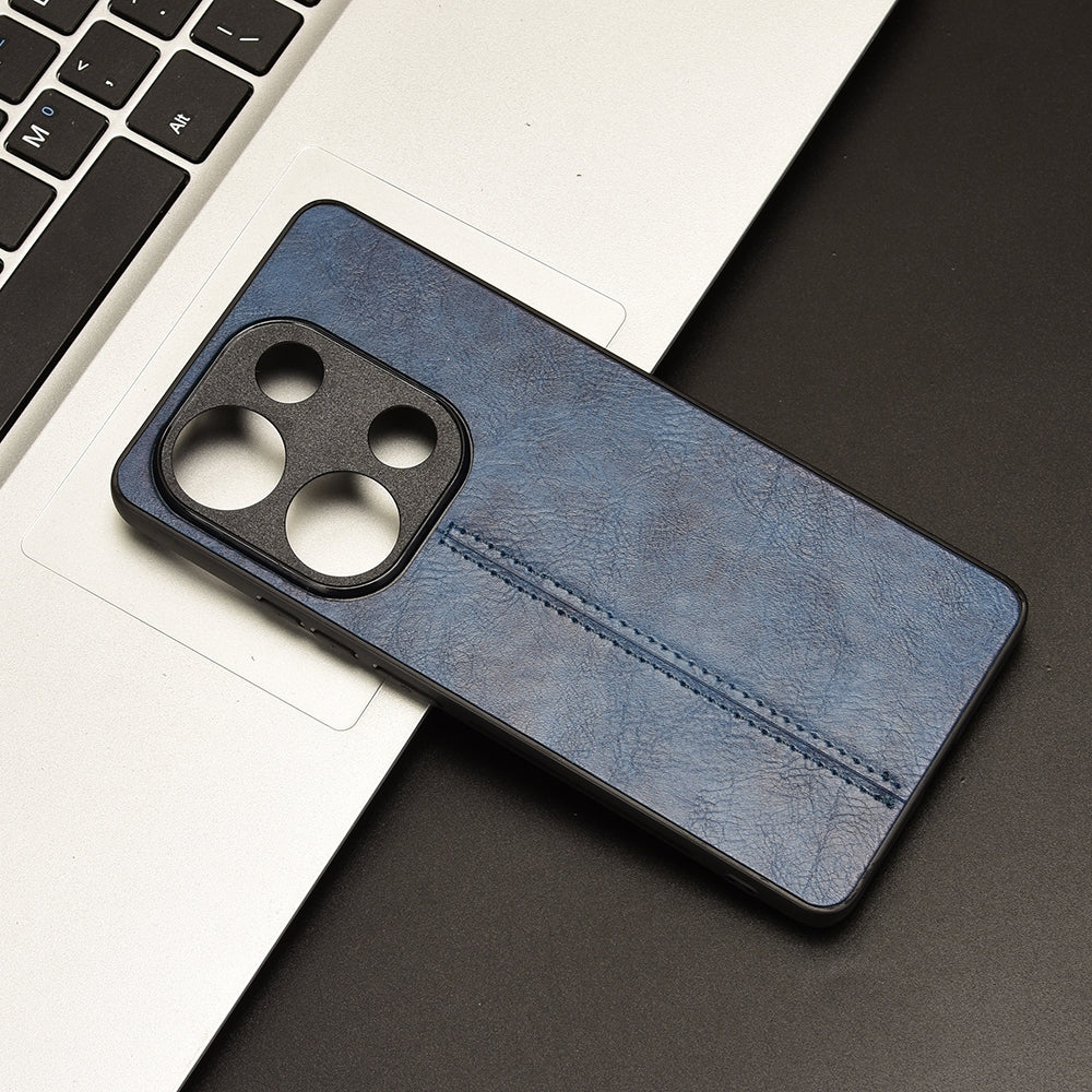 Xiaomi Poco M6 Pro 4G Cow Pattern Sewing Back Cover Phone Case - Premium PU Leather Texture PC + TPU Shockproof Protective Case, Scratch Resistant Slim Lightweight Anti-Fingerprint Full Coverage Mobile Cover