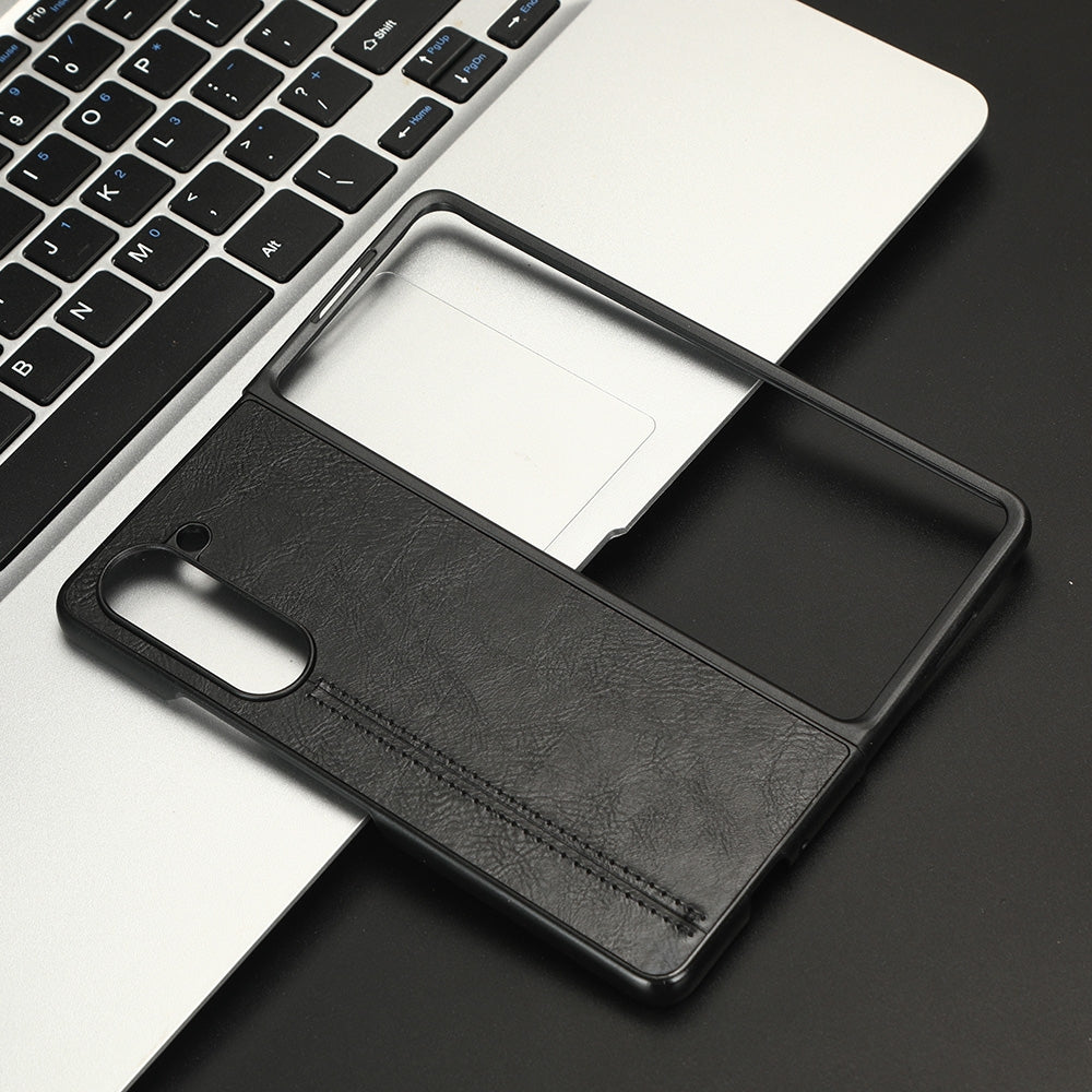 Samsung Galaxy Z Fold5 Cow Pattern Sewing Back Cover Phone Case - Premium PU Leather Texture PC + TPU Shockproof Protective Case, Scratch Resistant Slim Lightweight Anti-Fingerprint Full Coverage Mobile Cover