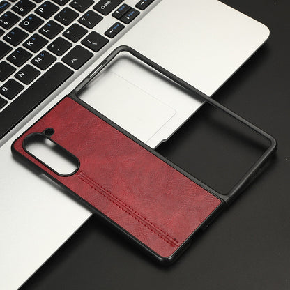 Samsung Galaxy Z Fold5 Cow Pattern Sewing Back Cover Phone Case - Premium PU Leather Texture PC + TPU Shockproof Protective Case, Scratch Resistant Slim Lightweight Anti-Fingerprint Full Coverage Mobile Cover