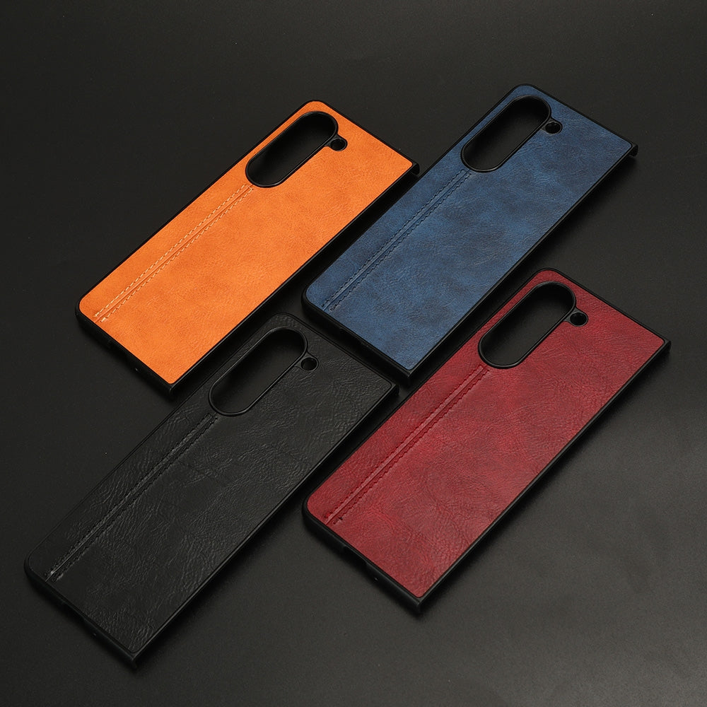 Samsung Galaxy Z Fold5 Cow Pattern Sewing Back Cover Phone Case - Premium PU Leather Texture PC + TPU Shockproof Protective Case, Scratch Resistant Slim Lightweight Anti-Fingerprint Full Coverage Mobile Cover