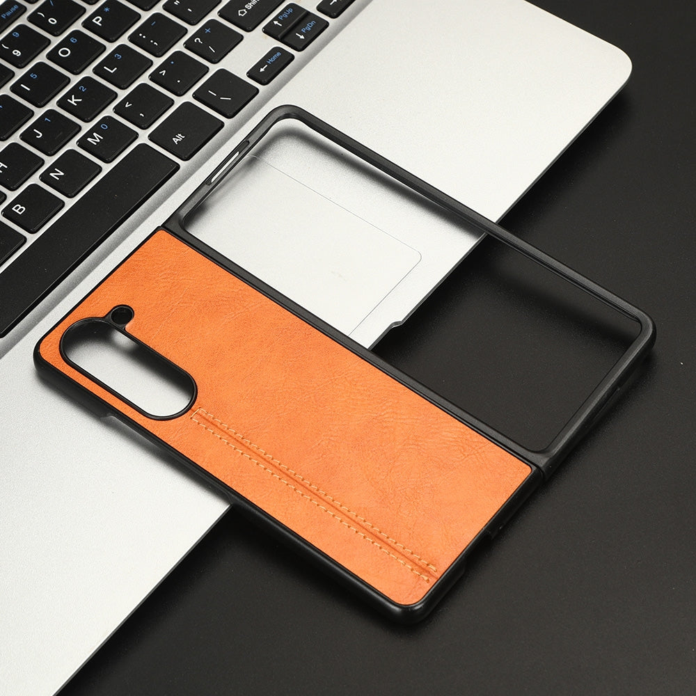 Samsung Galaxy Z Fold5 Cow Pattern Sewing Back Cover Phone Case - Premium PU Leather Texture PC + TPU Shockproof Protective Case, Scratch Resistant Slim Lightweight Anti-Fingerprint Full Coverage Mobile Cover