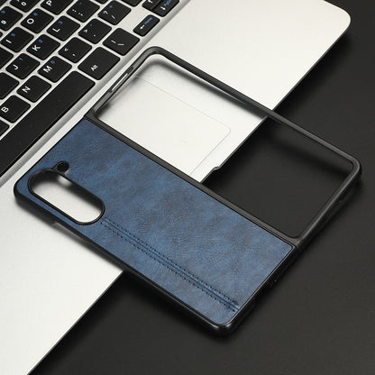 Samsung Galaxy Z Fold5 Cow Pattern Sewing Back Cover Phone Case - Premium PU Leather Texture PC + TPU Shockproof Protective Case, Scratch Resistant Slim Lightweight Anti-Fingerprint Full Coverage Mobile Cover