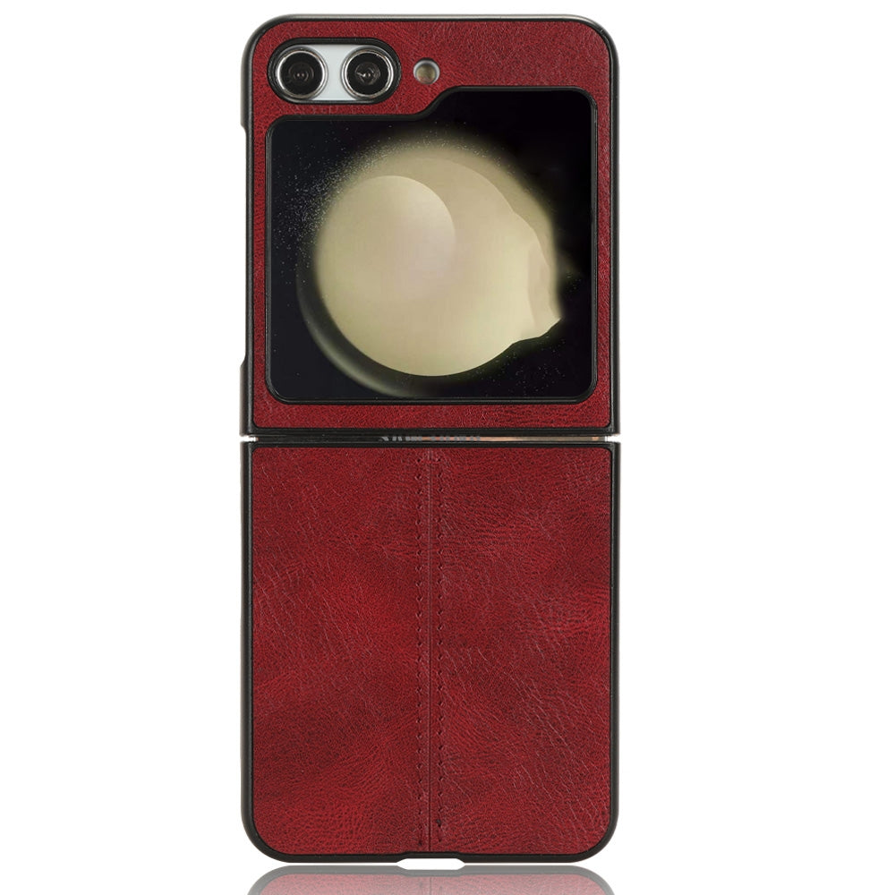 Samsung Galaxy Z Flip5 Cow Pattern Sewing Back Cover Phone Case - Premium PU Leather Texture PC + TPU Shockproof Protective Case, Scratch Resistant Slim Lightweight Anti-Fingerprint Full Coverage Mobile Cover