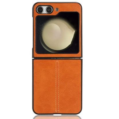 Samsung Galaxy Z Flip5 Cow Pattern Sewing Back Cover Phone Case - Premium PU Leather Texture PC + TPU Shockproof Protective Case, Scratch Resistant Slim Lightweight Anti-Fingerprint Full Coverage Mobile Cover