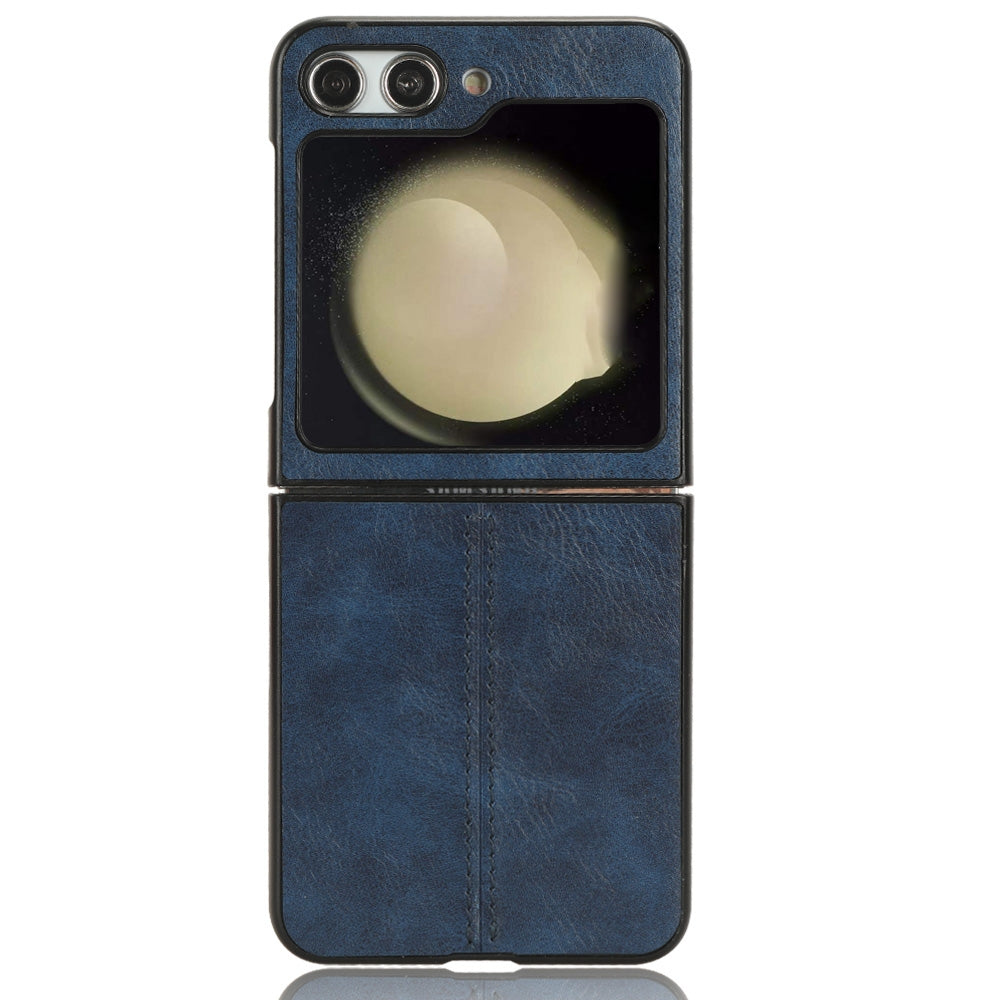 Samsung Galaxy Z Flip5 Cow Pattern Sewing Back Cover Phone Case - Premium PU Leather Texture PC + TPU Shockproof Protective Case, Scratch Resistant Slim Lightweight Anti-Fingerprint Full Coverage Mobile Cover