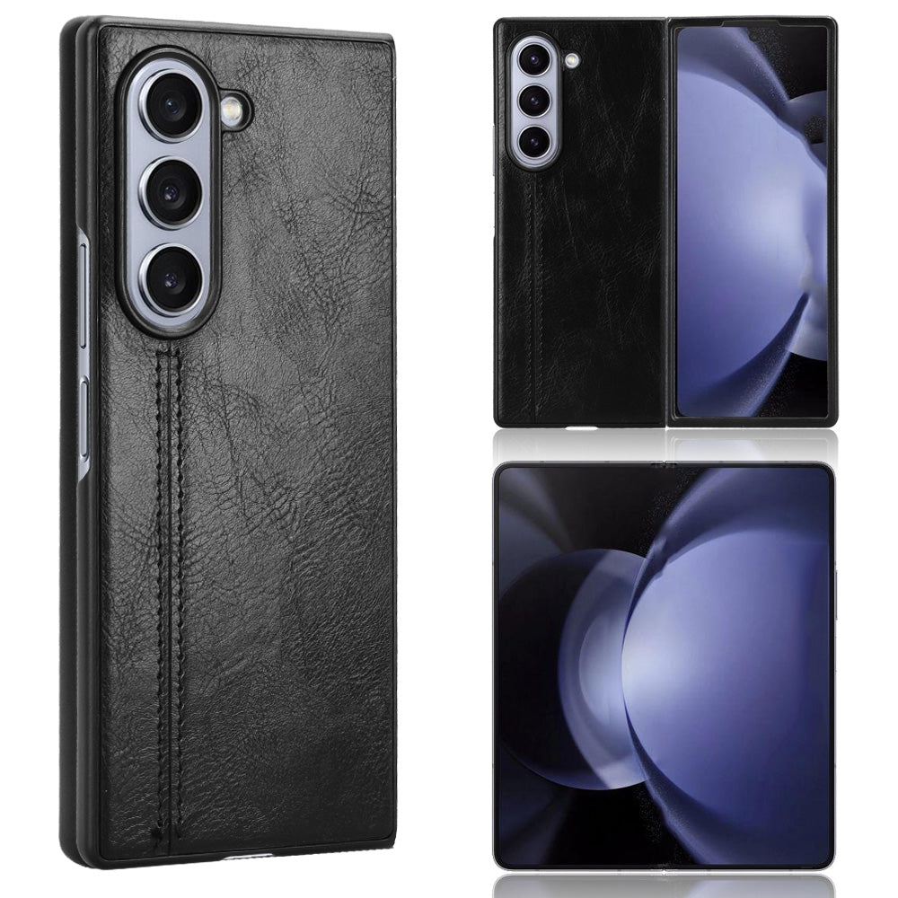 Samsung Galaxy Z Fold6 Cow Pattern Sewing Back Cover Phone Case - Premium PU Leather Texture PC + TPU Shockproof Protective Case, Scratch Resistant Slim Lightweight Anti-Fingerprint Full Coverage Mobile Cover