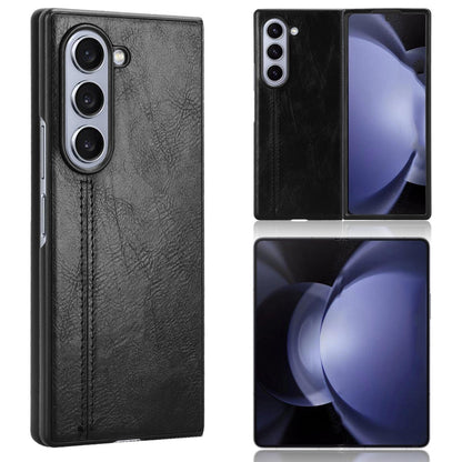 Samsung Galaxy Z Fold6 Cow Pattern Sewing Back Cover Phone Case - Premium PU Leather Texture PC + TPU Shockproof Protective Case, Scratch Resistant Slim Lightweight Anti-Fingerprint Full Coverage Mobile Cover