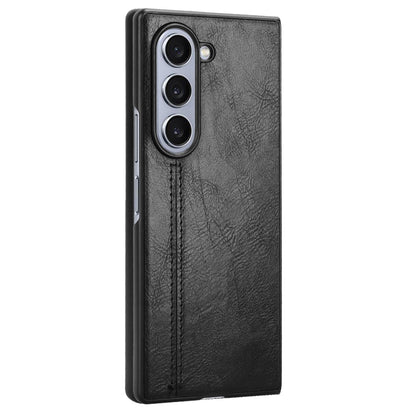 Samsung Galaxy Z Fold6 Cow Pattern Sewing Back Cover Phone Case - Premium PU Leather Texture PC + TPU Shockproof Protective Case, Scratch Resistant Slim Lightweight Anti-Fingerprint Full Coverage Mobile Cover