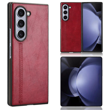 Samsung Galaxy Z Fold6 Cow Pattern Sewing Back Cover Phone Case - Premium PU Leather Texture PC + TPU Shockproof Protective Case, Scratch Resistant Slim Lightweight Anti-Fingerprint Full Coverage Mobile Cover