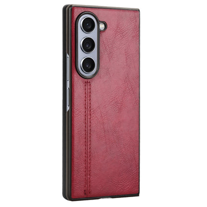 Samsung Galaxy Z Fold6 Cow Pattern Sewing Back Cover Phone Case - Premium PU Leather Texture PC + TPU Shockproof Protective Case, Scratch Resistant Slim Lightweight Anti-Fingerprint Full Coverage Mobile Cover
