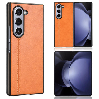 Samsung Galaxy Z Fold6 Cow Pattern Sewing Back Cover Phone Case - Premium PU Leather Texture PC + TPU Shockproof Protective Case, Scratch Resistant Slim Lightweight Anti-Fingerprint Full Coverage Mobile Cover