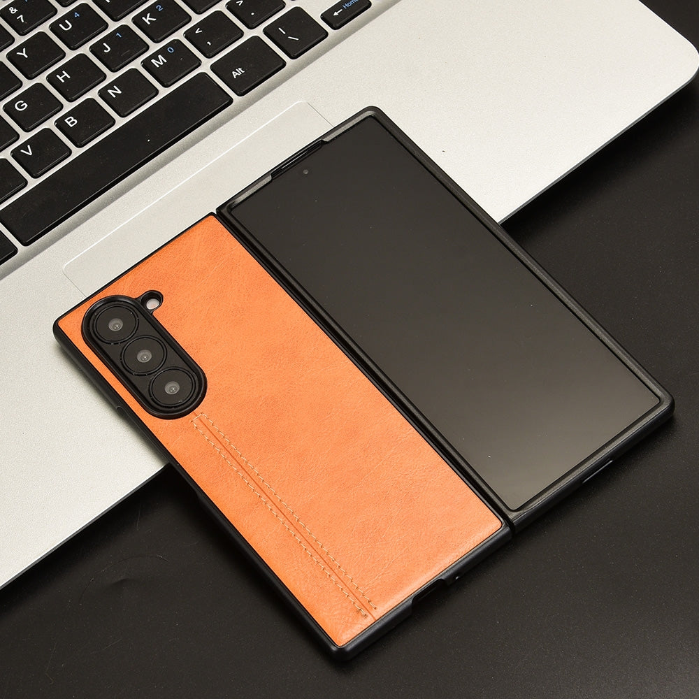 Samsung Galaxy Z Fold6 Cow Pattern Sewing Back Cover Phone Case - Premium PU Leather Texture PC + TPU Shockproof Protective Case, Scratch Resistant Slim Lightweight Anti-Fingerprint Full Coverage Mobile Cover