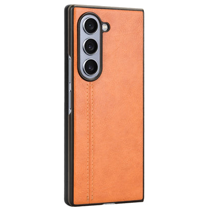 Samsung Galaxy Z Fold6 Cow Pattern Sewing Back Cover Phone Case - Premium PU Leather Texture PC + TPU Shockproof Protective Case, Scratch Resistant Slim Lightweight Anti-Fingerprint Full Coverage Mobile Cover