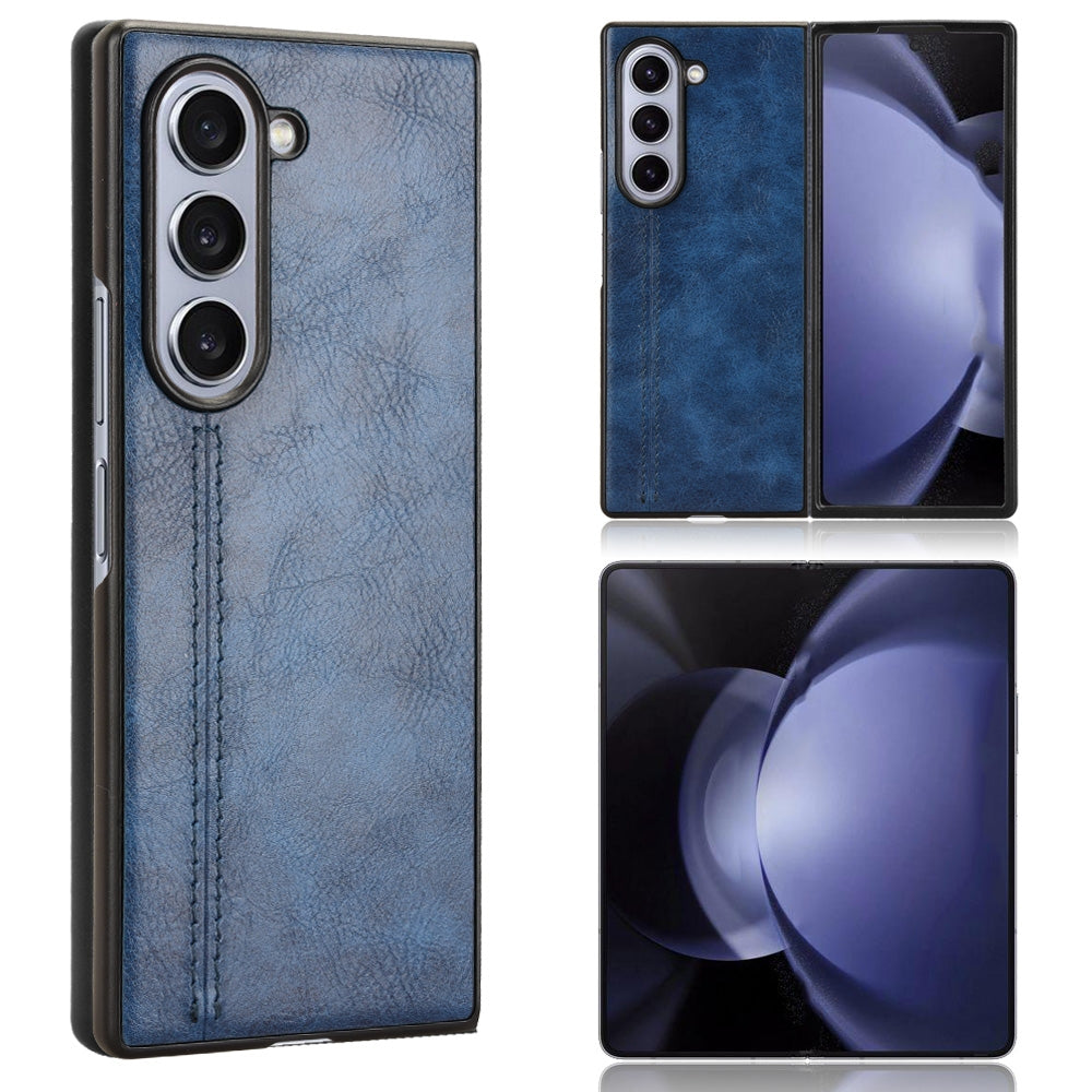 Samsung Galaxy Z Fold6 Cow Pattern Sewing Back Cover Phone Case - Premium PU Leather Texture PC + TPU Shockproof Protective Case, Scratch Resistant Slim Lightweight Anti-Fingerprint Full Coverage Mobile Cover