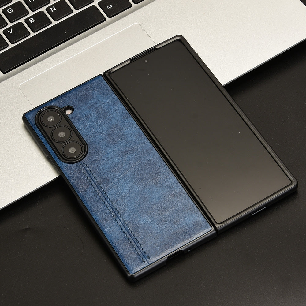 Samsung Galaxy Z Fold6 Cow Pattern Sewing Back Cover Phone Case - Premium PU Leather Texture PC + TPU Shockproof Protective Case, Scratch Resistant Slim Lightweight Anti-Fingerprint Full Coverage Mobile Cover