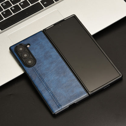 Samsung Galaxy Z Fold6 Cow Pattern Sewing Back Cover Phone Case - Premium PU Leather Texture PC + TPU Shockproof Protective Case, Scratch Resistant Slim Lightweight Anti-Fingerprint Full Coverage Mobile Cover
