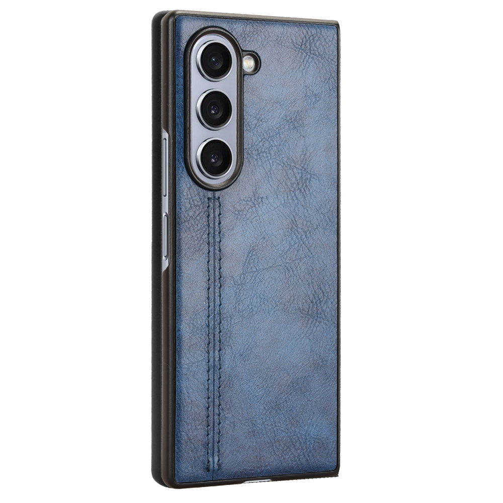 Samsung Galaxy Z Fold6 Cow Pattern Sewing Back Cover Phone Case - Premium PU Leather Texture PC + TPU Shockproof Protective Case, Scratch Resistant Slim Lightweight Anti-Fingerprint Full Coverage Mobile Cover
