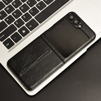 Samsung Galaxy Z Flip7 FE Cow Pattern Sewing Back Cover Phone Case - Premium PU Leather Texture PC + TPU Shockproof Protective Case, Scratch Resistant Slim Lightweight Anti-Fingerprint Full Coverage Mobile Cover