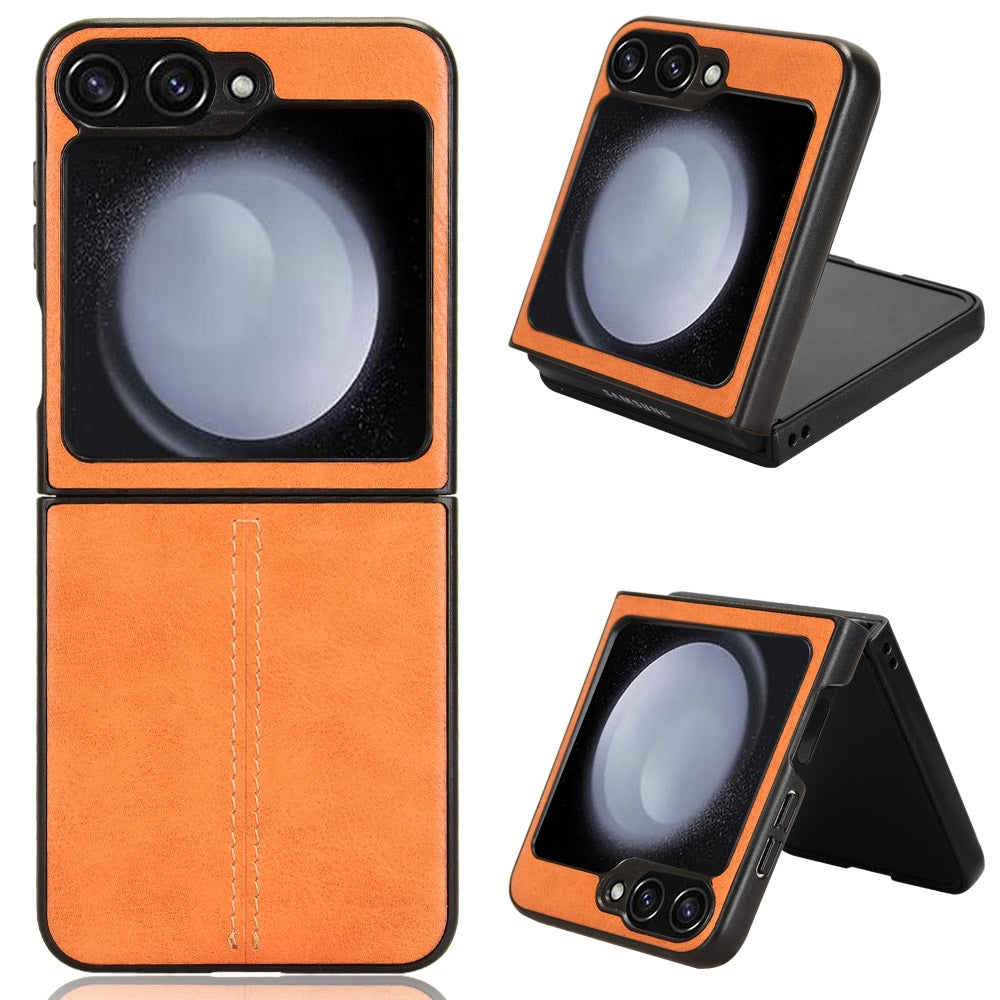 Samsung Galaxy Z Flip6 Cow Pattern Sewing Back Cover Phone Case - Premium PU Leather Texture PC + TPU Shockproof Protective Case, Scratch Resistant Slim Lightweight Anti-Fingerprint Full Coverage Mobile Cover
