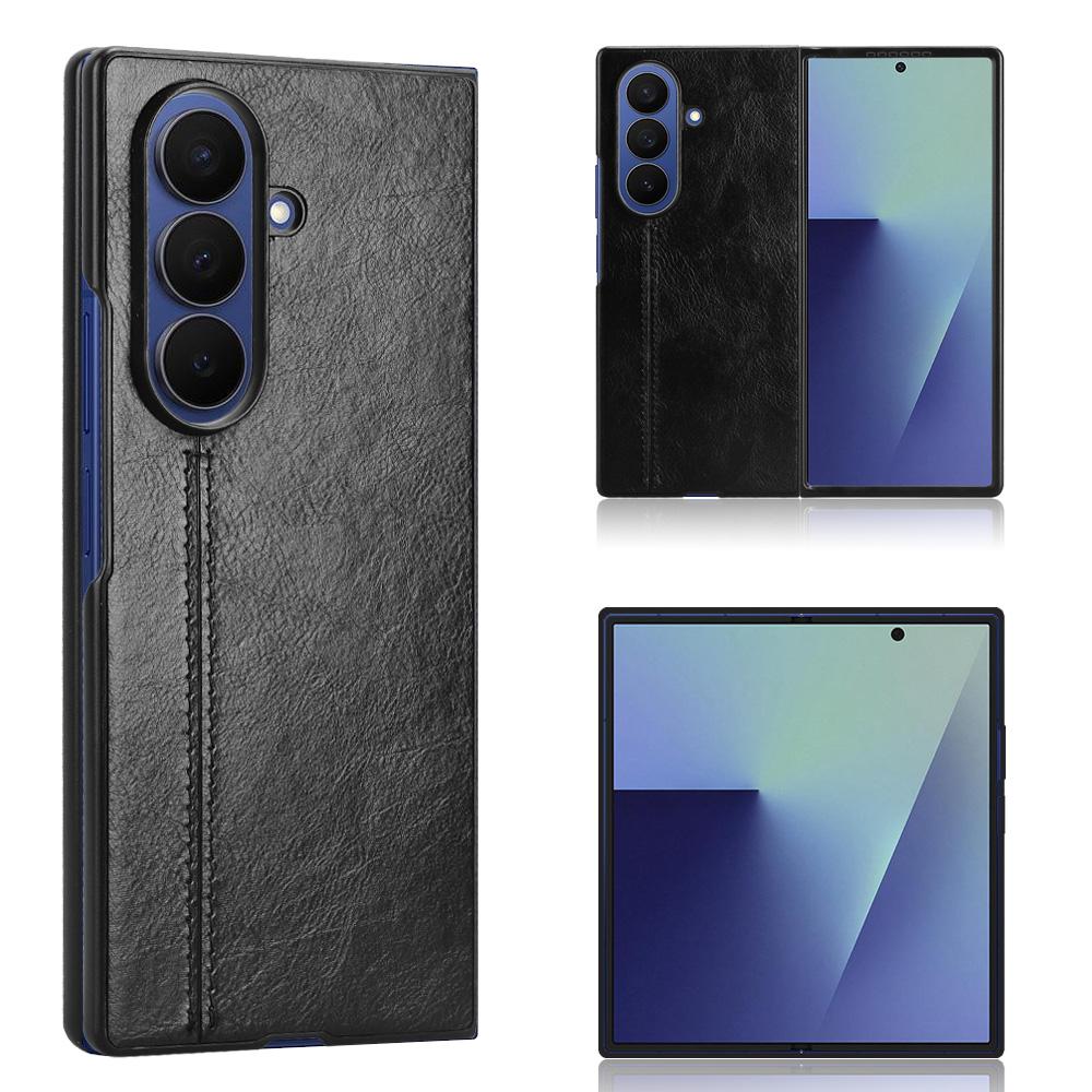 Samsung Galaxy Z Fold7 5G Cow Pattern Sewing Back Cover Phone Case - Premium PU Leather Texture PC + TPU Shockproof Protective Case, Scratch Resistant Slim Lightweight Anti-Fingerprint Full Coverage Mobile Cover