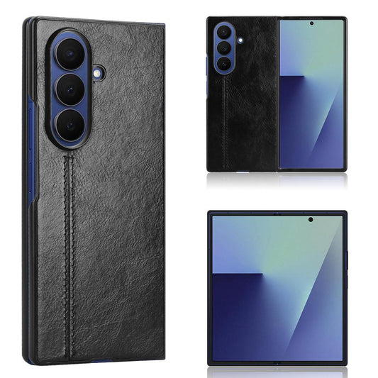 Samsung Galaxy Z Fold7 5G Cow Pattern Sewing Back Cover Phone Case - Premium PU Leather Texture PC + TPU Shockproof Protective Case, Scratch Resistant Slim Lightweight Anti-Fingerprint Full Coverage Mobile Cover