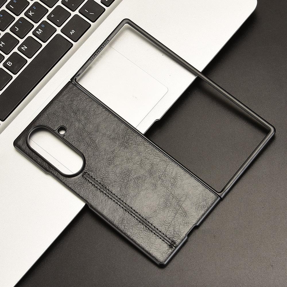 Samsung Galaxy Z Fold7 5G Cow Pattern Sewing Back Cover Phone Case - Premium PU Leather Texture PC + TPU Shockproof Protective Case, Scratch Resistant Slim Lightweight Anti-Fingerprint Full Coverage Mobile Cover