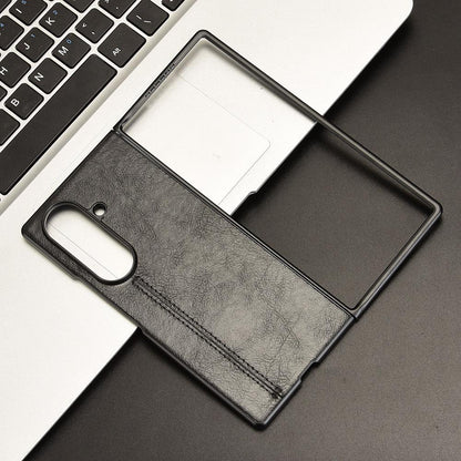 Samsung Galaxy Z Fold7 5G Cow Pattern Sewing Back Cover Phone Case - Premium PU Leather Texture PC + TPU Shockproof Protective Case, Scratch Resistant Slim Lightweight Anti-Fingerprint Full Coverage Mobile Cover