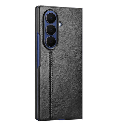 Samsung Galaxy Z Fold7 5G Cow Pattern Sewing Back Cover Phone Case - Premium PU Leather Texture PC + TPU Shockproof Protective Case, Scratch Resistant Slim Lightweight Anti-Fingerprint Full Coverage Mobile Cover