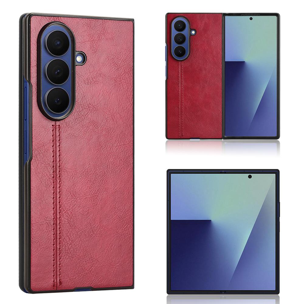 Samsung Galaxy Z Fold7 5G Cow Pattern Sewing Back Cover Phone Case - Premium PU Leather Texture PC + TPU Shockproof Protective Case, Scratch Resistant Slim Lightweight Anti-Fingerprint Full Coverage Mobile Cover