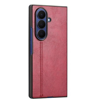 Samsung Galaxy Z Fold7 5G Cow Pattern Sewing Back Cover Phone Case - Premium PU Leather Texture PC + TPU Shockproof Protective Case, Scratch Resistant Slim Lightweight Anti-Fingerprint Full Coverage Mobile Cover