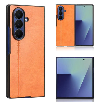 Samsung Galaxy Z Fold7 5G Cow Pattern Sewing Back Cover Phone Case - Premium PU Leather Texture PC + TPU Shockproof Protective Case, Scratch Resistant Slim Lightweight Anti-Fingerprint Full Coverage Mobile Cover