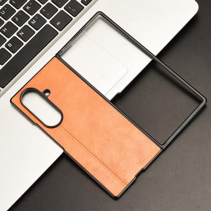 Samsung Galaxy Z Fold7 5G Cow Pattern Sewing Back Cover Phone Case - Premium PU Leather Texture PC + TPU Shockproof Protective Case, Scratch Resistant Slim Lightweight Anti-Fingerprint Full Coverage Mobile Cover