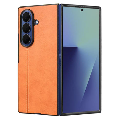 Samsung Galaxy Z Fold7 5G Cow Pattern Sewing Back Cover Phone Case - Premium PU Leather Texture PC + TPU Shockproof Protective Case, Scratch Resistant Slim Lightweight Anti-Fingerprint Full Coverage Mobile Cover