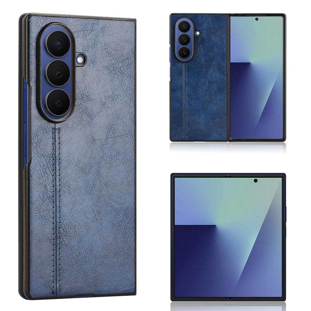 Samsung Galaxy Z Fold7 5G Cow Pattern Sewing Back Cover Phone Case - Premium PU Leather Texture PC + TPU Shockproof Protective Case, Scratch Resistant Slim Lightweight Anti-Fingerprint Full Coverage Mobile Cover