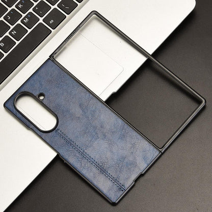 Samsung Galaxy Z Fold7 5G Cow Pattern Sewing Back Cover Phone Case - Premium PU Leather Texture PC + TPU Shockproof Protective Case, Scratch Resistant Slim Lightweight Anti-Fingerprint Full Coverage Mobile Cover
