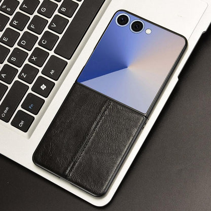 Samsung Galaxy Z Flip7 5G Cow Pattern Sewing Back Cover Phone Case - Premium PU Leather Texture PC + TPU Shockproof Protective Case, Scratch Resistant Slim Lightweight Anti-Fingerprint Full Coverage Mobile Cover