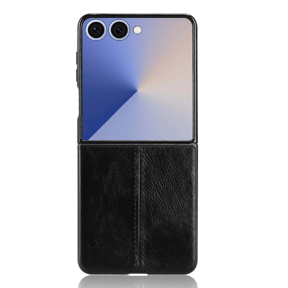 Samsung Galaxy Z Flip7 5G Cow Pattern Sewing Back Cover Phone Case - Premium PU Leather Texture PC + TPU Shockproof Protective Case, Scratch Resistant Slim Lightweight Anti-Fingerprint Full Coverage Mobile Cover