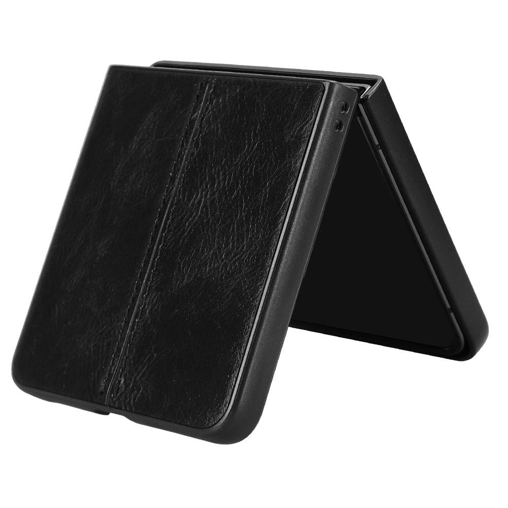 Samsung Galaxy Z Flip7 5G Cow Pattern Sewing Back Cover Phone Case - Premium PU Leather Texture PC + TPU Shockproof Protective Case, Scratch Resistant Slim Lightweight Anti-Fingerprint Full Coverage Mobile Cover
