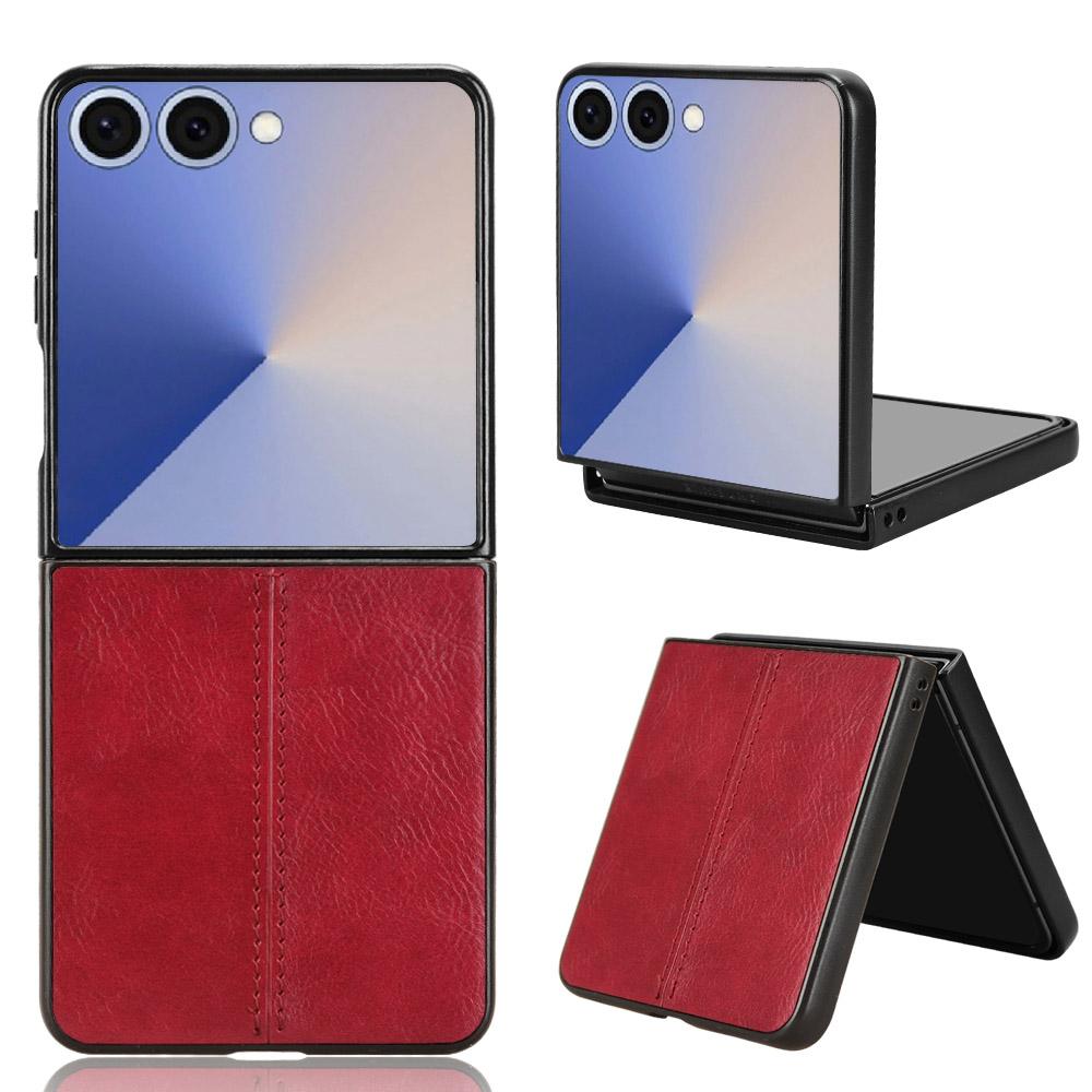 Samsung Galaxy Z Flip7 5G Cow Pattern Sewing Back Cover Phone Case - Premium PU Leather Texture PC + TPU Shockproof Protective Case, Scratch Resistant Slim Lightweight Anti-Fingerprint Full Coverage Mobile Cover