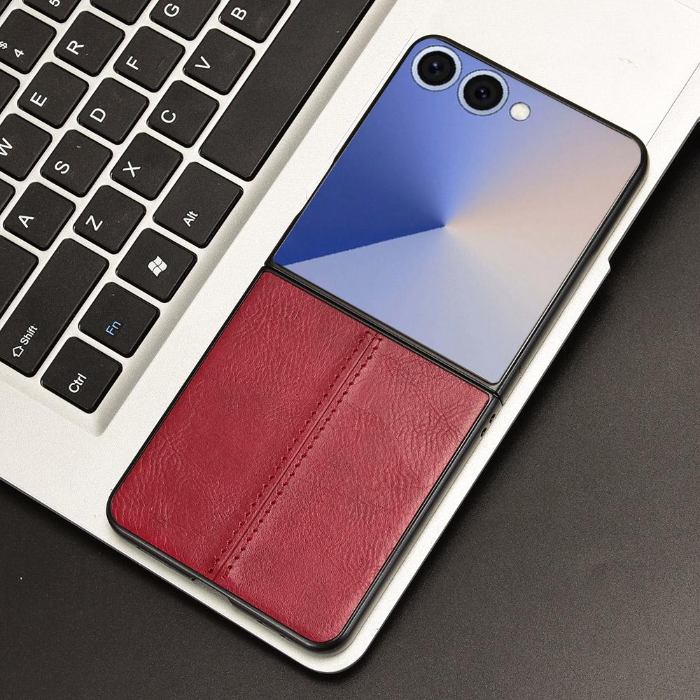 Samsung Galaxy Z Flip7 5G Cow Pattern Sewing Back Cover Phone Case - Premium PU Leather Texture PC + TPU Shockproof Protective Case, Scratch Resistant Slim Lightweight Anti-Fingerprint Full Coverage Mobile Cover