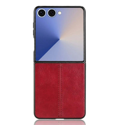 Samsung Galaxy Z Flip7 5G Cow Pattern Sewing Back Cover Phone Case - Premium PU Leather Texture PC + TPU Shockproof Protective Case, Scratch Resistant Slim Lightweight Anti-Fingerprint Full Coverage Mobile Cover