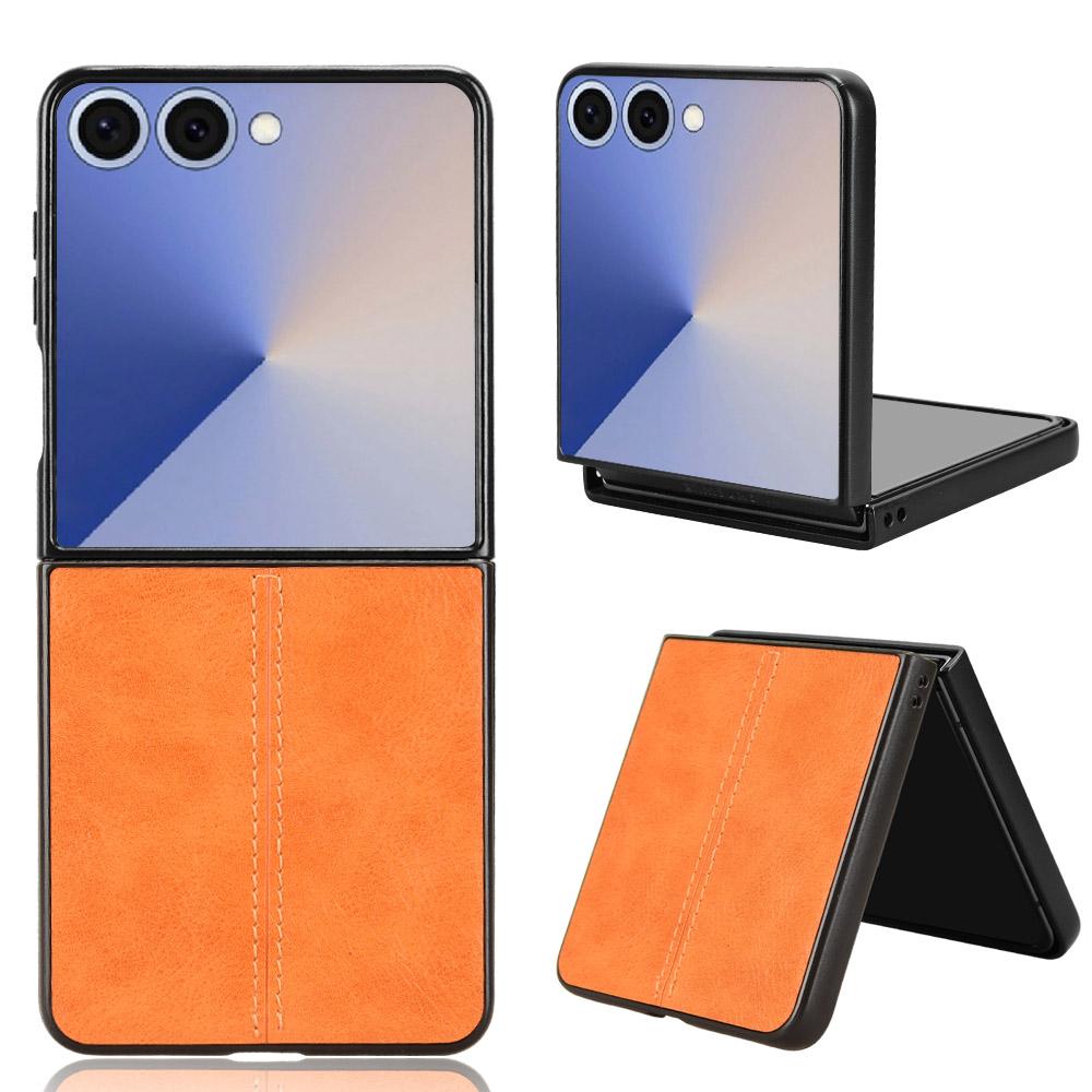 Samsung Galaxy Z Flip7 5G Cow Pattern Sewing Back Cover Phone Case - Premium PU Leather Texture PC + TPU Shockproof Protective Case, Scratch Resistant Slim Lightweight Anti-Fingerprint Full Coverage Mobile Cover